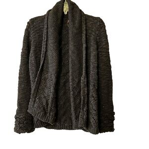 Calypso St Barth Wool & Silk Chunky Knit Blend Open Front Cardigan Sweater Black